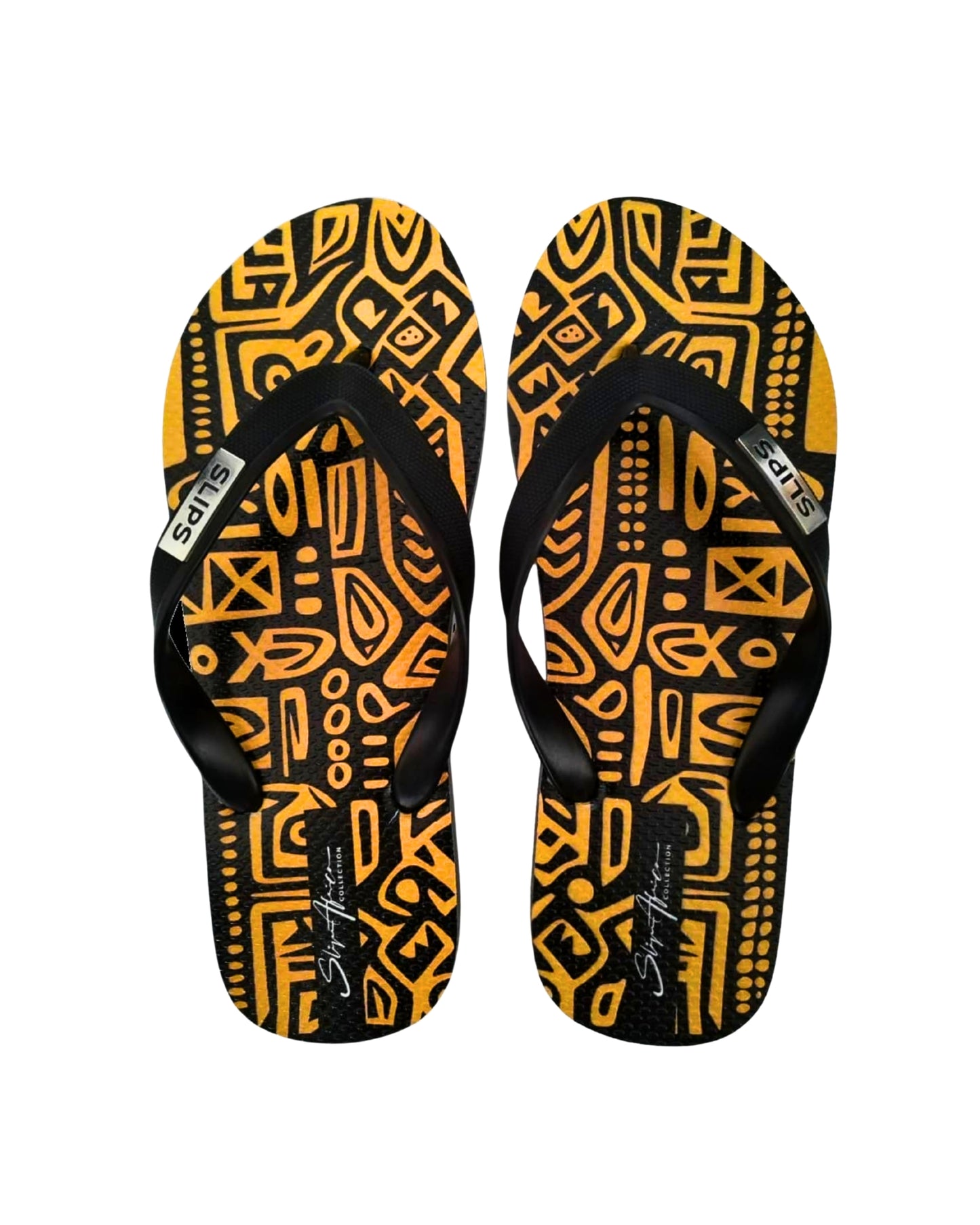 Gold Tribe flip flops with gold African tribal print sole – Slips Africa