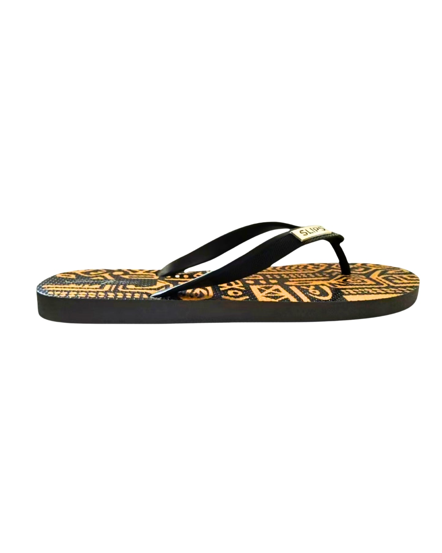 Gold Tribe flip flops – tribal print footbed detail